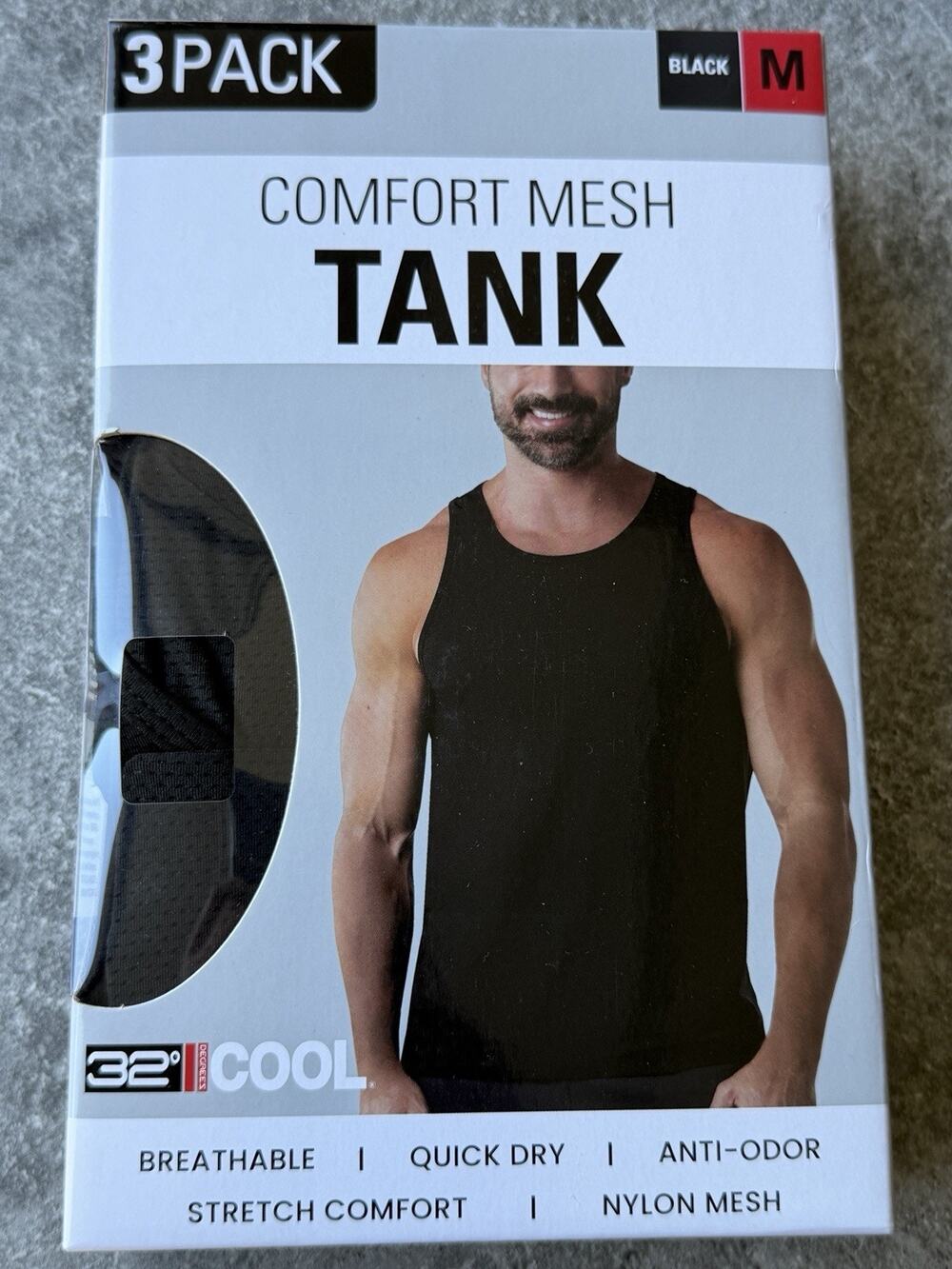 NWT 32 Degrees Cool Men's M Black Comfort Mesh Tank 3-Pack